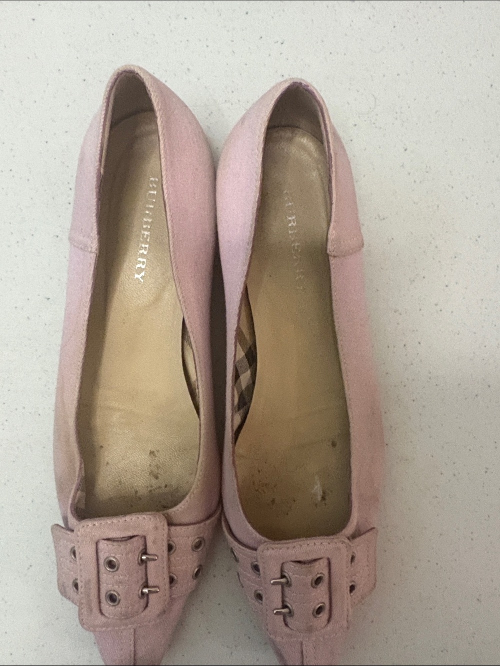 Burberry Pink Suede Loafers with Buckle Detail
